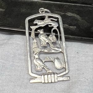 VTG 900 Sterling Silver Egyptian Storyteller Assay Cartouche Cut Etch Pendant
